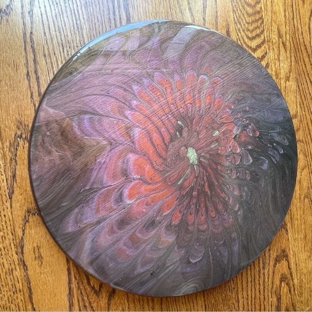 Hand painted resin sealed Lazy Susan 15” wide lovely metallic colors
